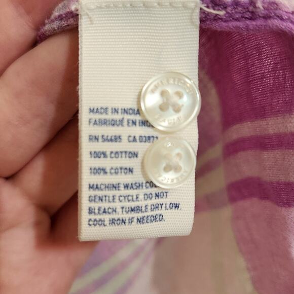 American Eagle Pink Plaid Long Sleeve Pocket Button Up Shirt Casual Top Small - Picture 10 of 11